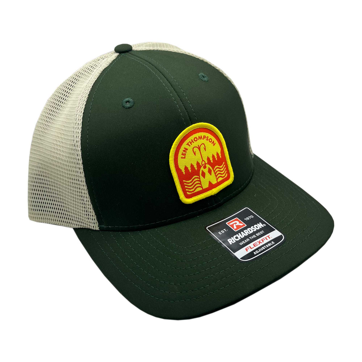 Len Thompson Hat - Yellow & Red Woven Patch - Trucker Hat – Len 